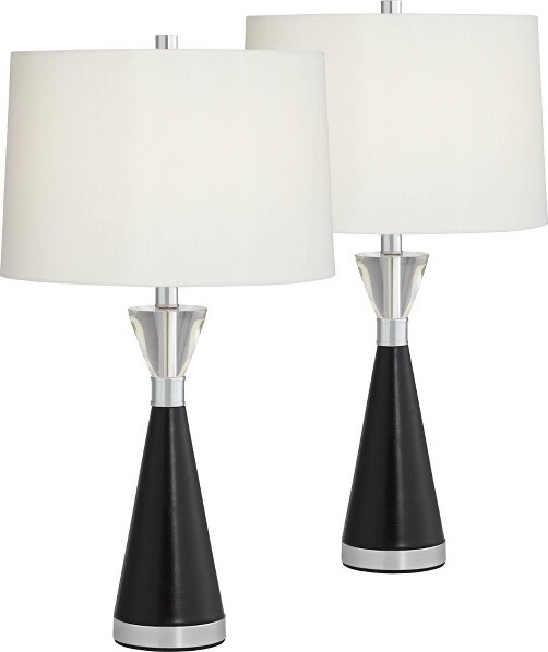 Pacific Coast PacificCoastLightingElla271/2"TallModernLuxeTableLampsSetof2BlackSilverMetalCrystalWhiteShadeLivingRoomBedroomBedsideHouse