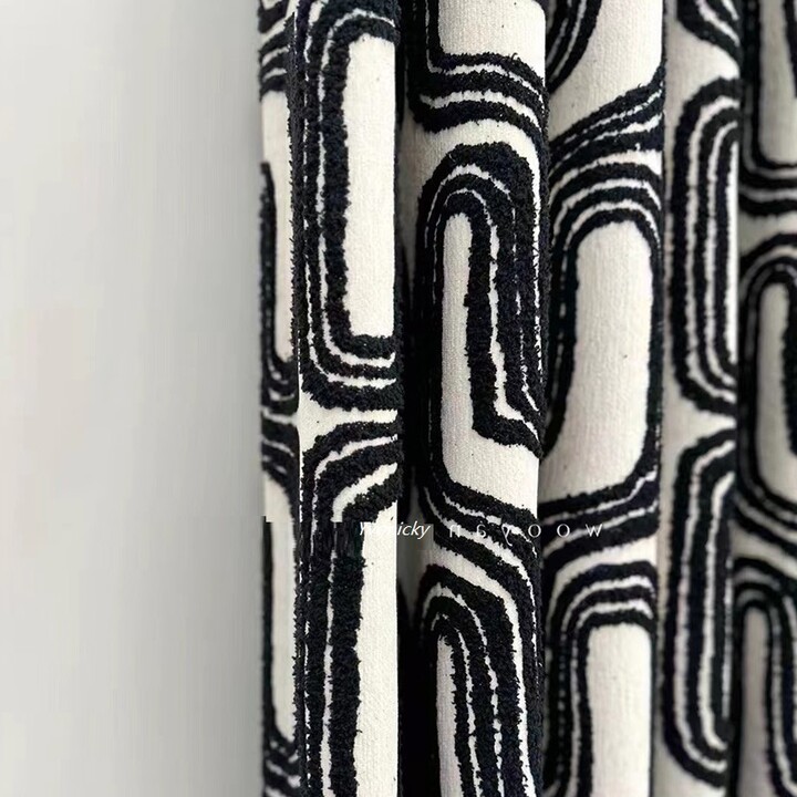 Yvonicky Luxury French Black White Chenille Blackout Curtains for Living Room Bedroom, Nordic Classical Geometric Thicken Velvet Drapes