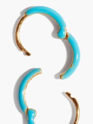 Fry Powers Blue Enamel & 14kt Gold Huggie Earrings - Blue