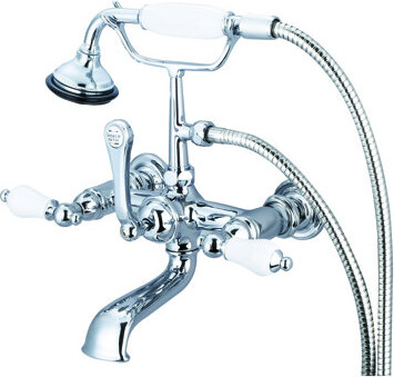 dCOR design Stonington Triple Handle Wall Mounted Clawfoot Tub Faucet with Handheld Shower