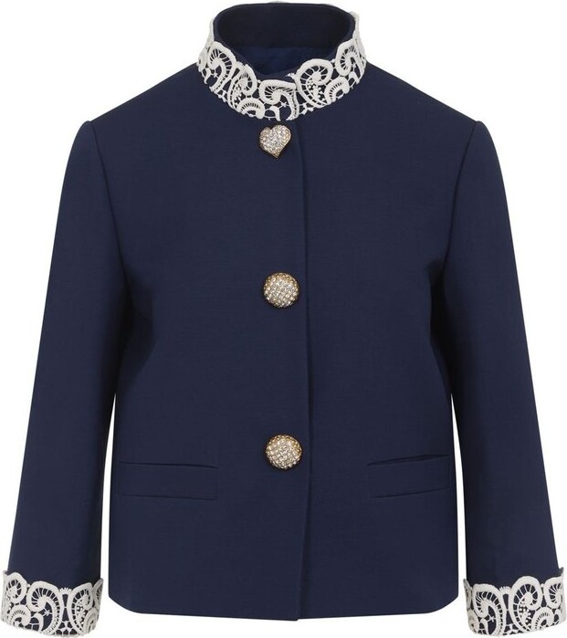 Valentino Lace-Trim Button-Up Jacket