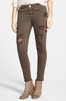 Thumbnail for your product : Fire Destroyed Cutoff Skinny Jeans (Olive)