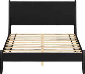 Corrigan Studio Black Finish Mid - Century Modern Full Size Platform Bed Tapered Round Legs Wood Slat Kit For Airflow No Box Spring Needed Wooden Structure Kit