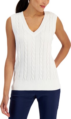 Karen Scott Women's Cotton Cable-Knit Vest, Created for Macy's