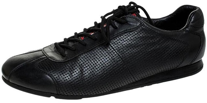 Prada Sport Black Perforated Leather Lace Up Low Top Sneakers Size 41.5 -  ShopStyle