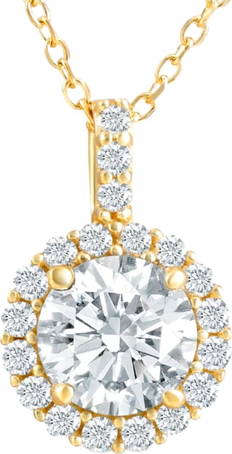 Pompeii3 1 1/4Ct Halo Diamond Moissanite Pendant Necklace 18\