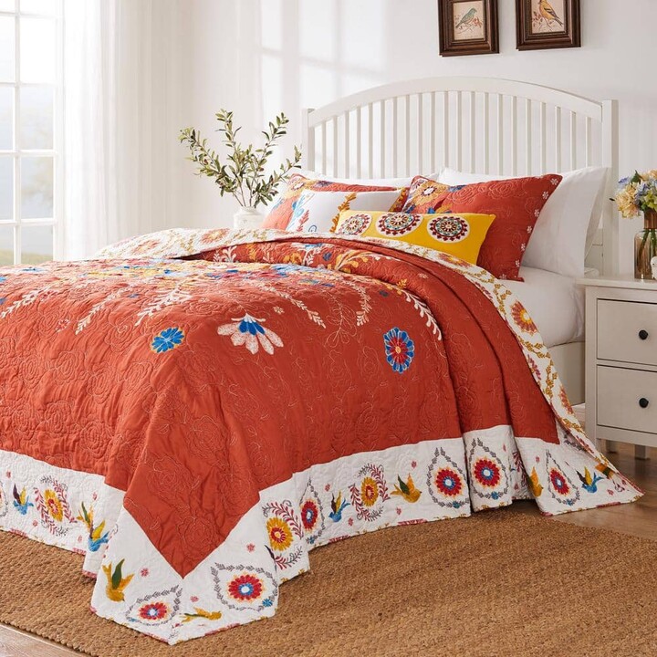 Greenland Home Fashions Topanga Folk 3-Piece Multi Cotton Blend King/Cal King Jumbo Quilt Set