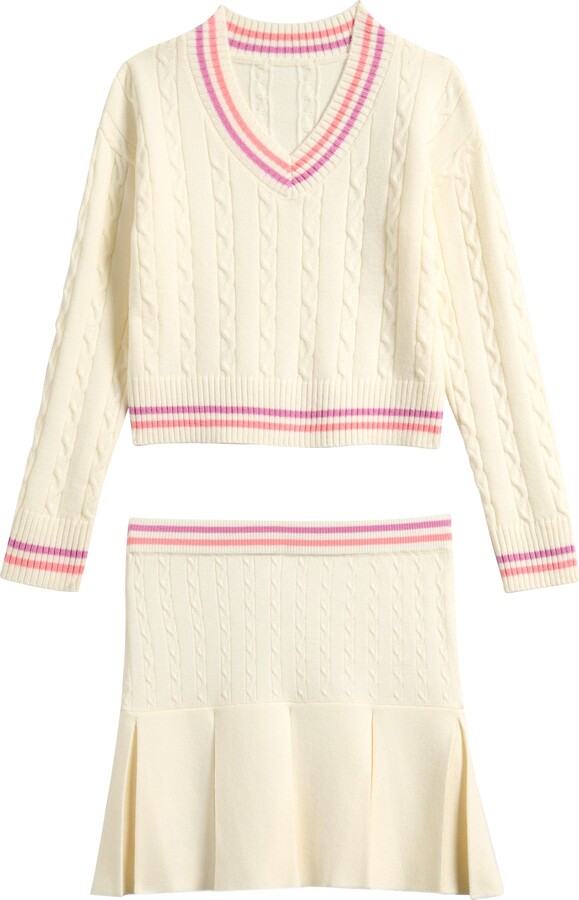 Freshman Kids' Cable Stitch Sweater & Skirt Set