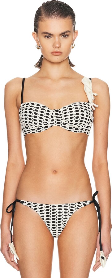 PatBO Selene Mesh Color Block Bikini Top in Black,White