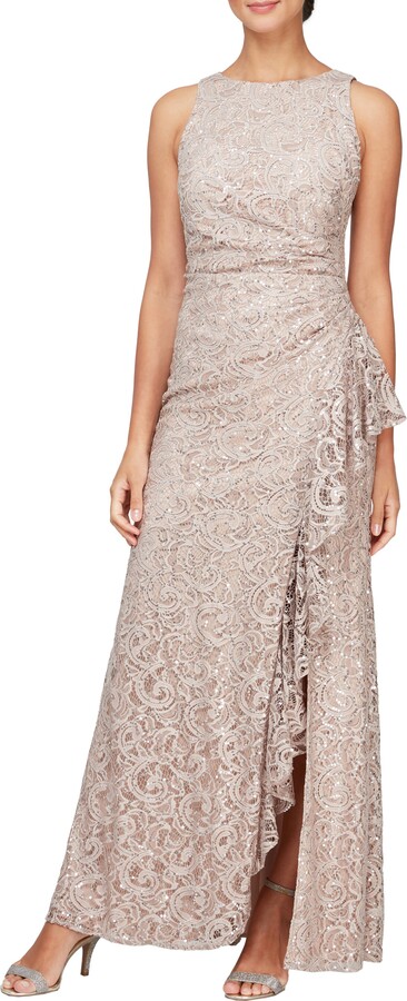 beige evening gown