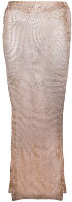 SWAGGER Rose Gold Metallic Knitted Maxi Skirt