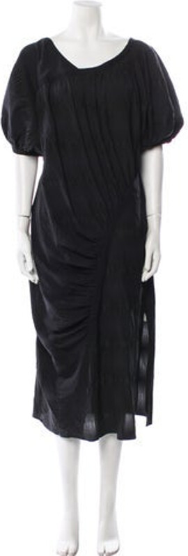 Rachel Comey Silk Tent Dress Black Short Sleeve with Scoop Neck Concealed Zip Closure at Side Designer