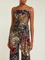 Thumbnail for your product : Halpern Sequinned Asymmetric-draped Bustier Top - Gold Multi