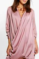 Thumbnail for your product : boohoo Satin Wrap Front Shift Dress