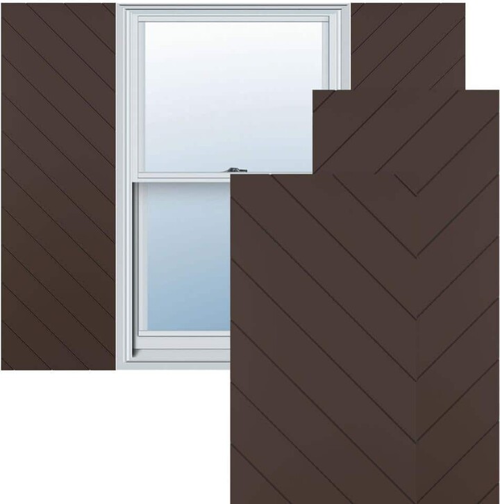 Ekena Millwork 15-in W x 29-in H True Fit PVC Diagonal Slat Modern Style Fixed Mount Shutters, Raisin Brown