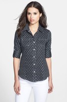 Thumbnail for your product : Foxcroft Dot Print Roll Sleeve Fitted Shirt (Petite)