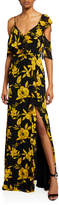 Thumbnail for your product : Jay Godfrey Malley Floral-Print Cold Shoulder Asymmetric Ruffle Gown w/ Side Slit