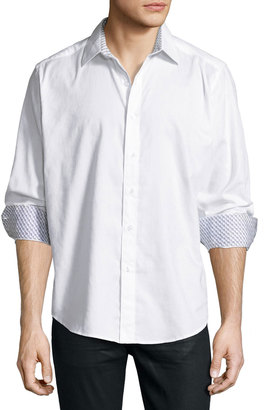 Robert Graham Long-Sleeve Woven Sport Shirt, White