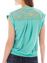 Thumbnail for your product : JCPenney Almost Famous Tie-Front Lace Top