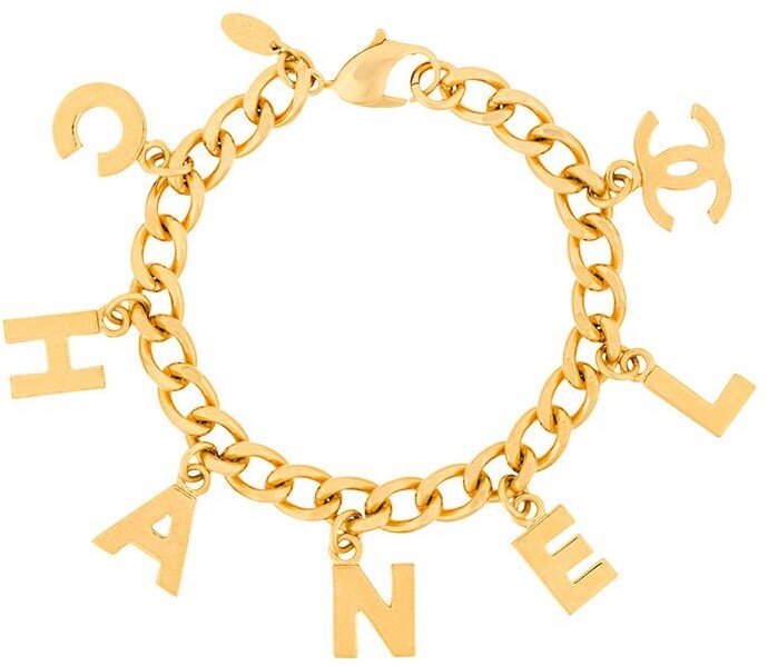 CHANEL Gold Plated CC Logos Cambon Charm Vintage Chain Bracelet