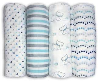 Swaddle Designs 4-Pack Scottie Doggie Muslin Swaddles in White/Blue