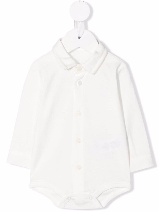 Baby Newborn Boy White Smart Polo Bodysuit with Collar 100% Cotton Long Sleeve 