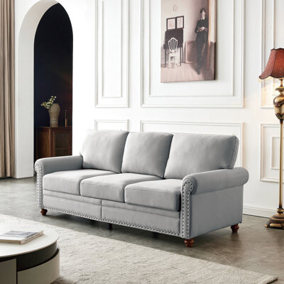 Wrought Studio Comfy With Hidden Storage And Grey Color Linen Removable Boxes