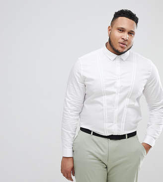 ASOS Design DESIGN Plus wedding slim fit sateen shirt with v pleat detail and double cuff