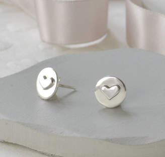Tales From The Earth Heart Stud Earrings On Sterling Silver Disc