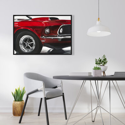 Lark Manor Classic Red Car - Man Cave Red Framed Canvas Home Decor