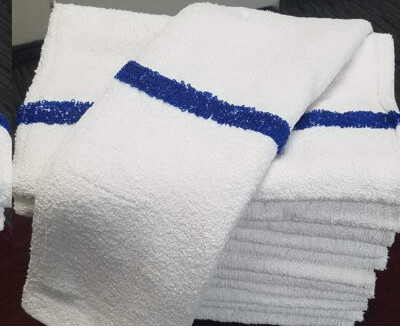 AquaLux 24x48 Super Absorbent Poolside Towels - 6 Pack, Large White and Blue Center Stripe, 100% Cotton for Home, Pool, Spa, Gym, Hotel, Motel, Rental
