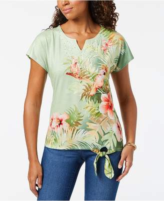 Alfred Dunner Parrot Cay Parrot-Print Front-Tie Top