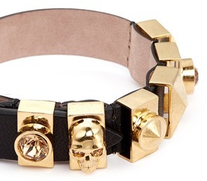 Alexander McQueen Skull and crystal metal loop leather bracelet