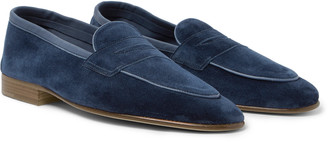 Edward Green Polperro Leather-Trimmed Suede Penny Loafers