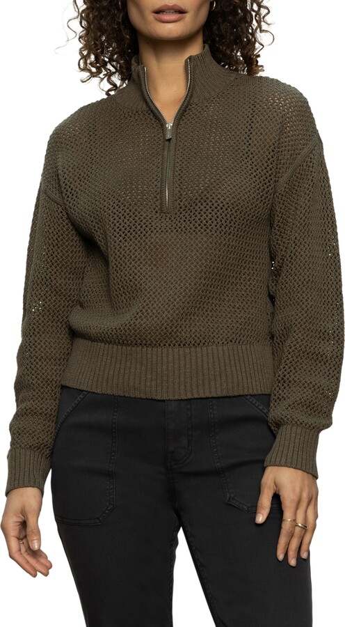 Open Stitch Half-Zip Cotton Sweater