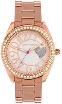 Thumbnail for your product : Betsey Johnson Glitter Heart Dial Detail Stone Set Bezel, Rose Gold Tone Stainless Steel Bracelet Ladies Watch