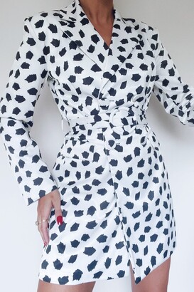 I SAW IT FIRST Cream Dalmatian Premium Textured Belted Blazer Dress -  ShopStyle