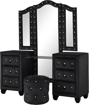 Tufted Upholstery 6-Drawer Vanity Set With Stool, Finished With Velvet Fabric Made With Wood