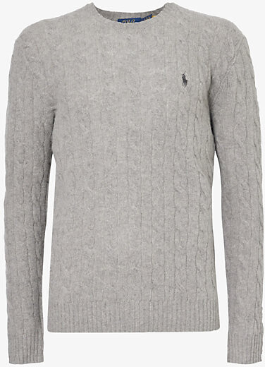 Mens Heather Grey Cable Sweater