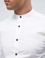 Thumbnail for your product : ASOS Skinny Shirt In White With Grandad Collar And Contrast Buttons