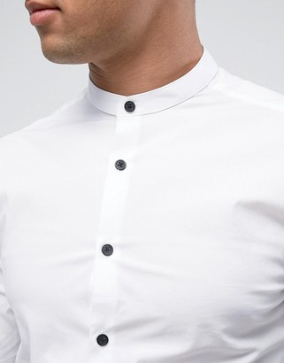 ASOS Skinny Shirt In White With Grandad Collar And Contrast Buttons