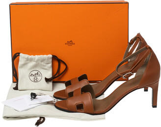 Hermes Brown Leather Premiere Ankle-Strap Sandals Size