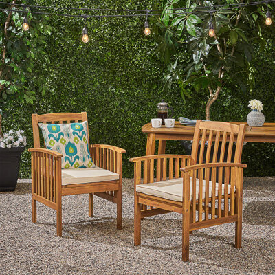 One Allium Way ACACIA Wood Dining Chair With Weather-Resistant Finish And Comfortable Water-Resistant Cushions For Outdoor Use