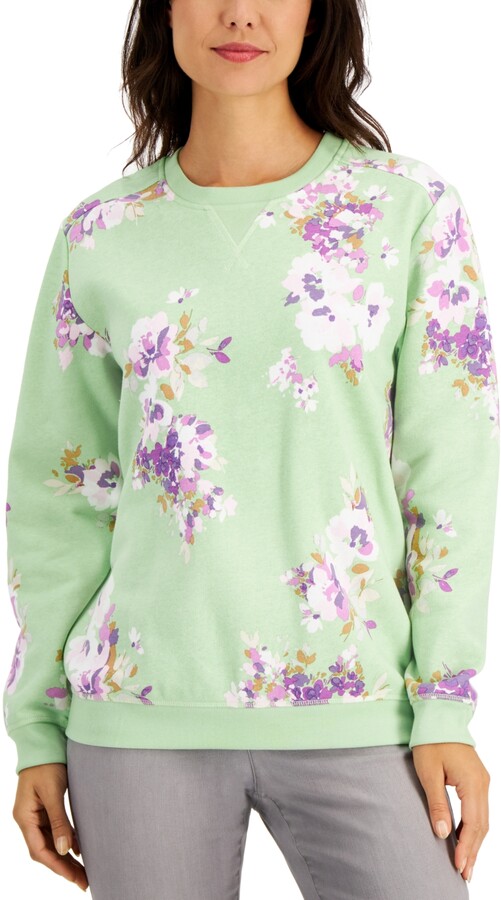 N&P Women's Rose Apothecary Floral Print Long Sleeve Casual Sweatshirt Tops
