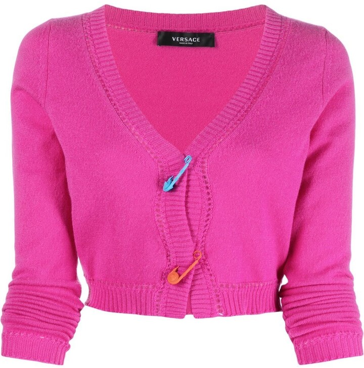 Versace SafetyPin Fastening Cropped Cardigan ShopStyle
