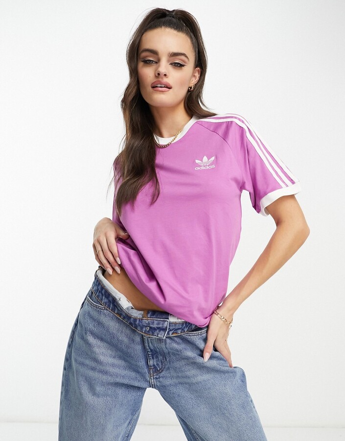 adidas adidas Originals adicolor three stripe boyfriend fit t-shirt in pink  - ShopStyle