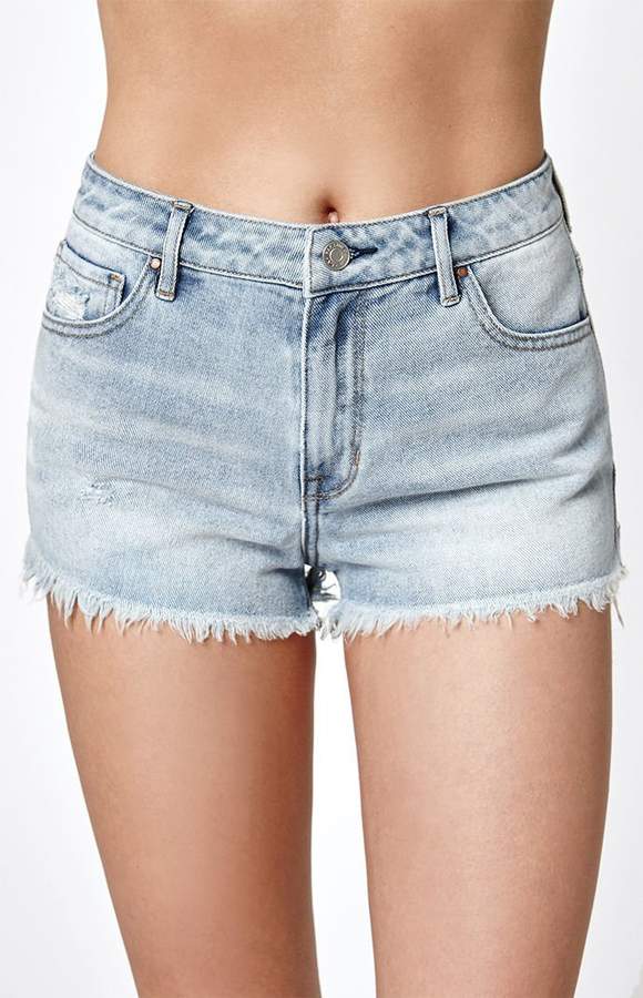 PacSun High Rise Cheeky Blue Denim Shorts - ShopStyle