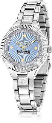 Just Cavalli Just Indie Silver Tone Stainless Steel Women's Watch w/Blue Dial