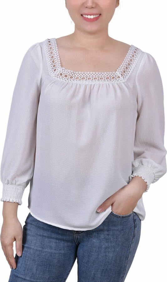 NY Collection Petite 3/4 Sleeve Square Neck Top