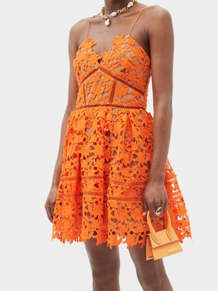 Self-Portrait Flared Macrame And Ladder-lace Mini Dress - Orange